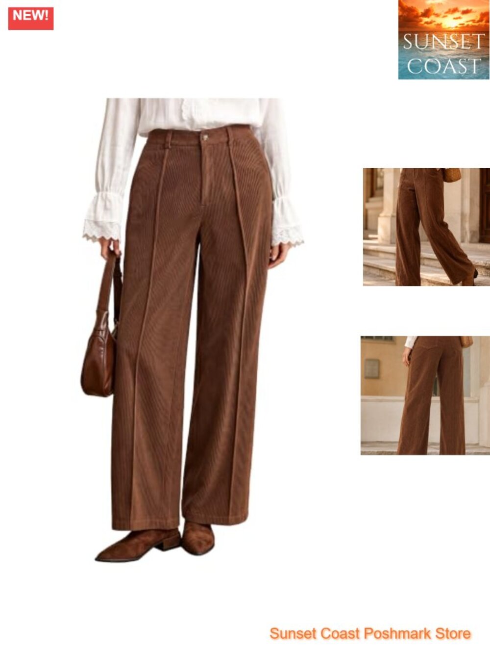 High Waisted Corduroy Wide Leg Trousers Business Casual